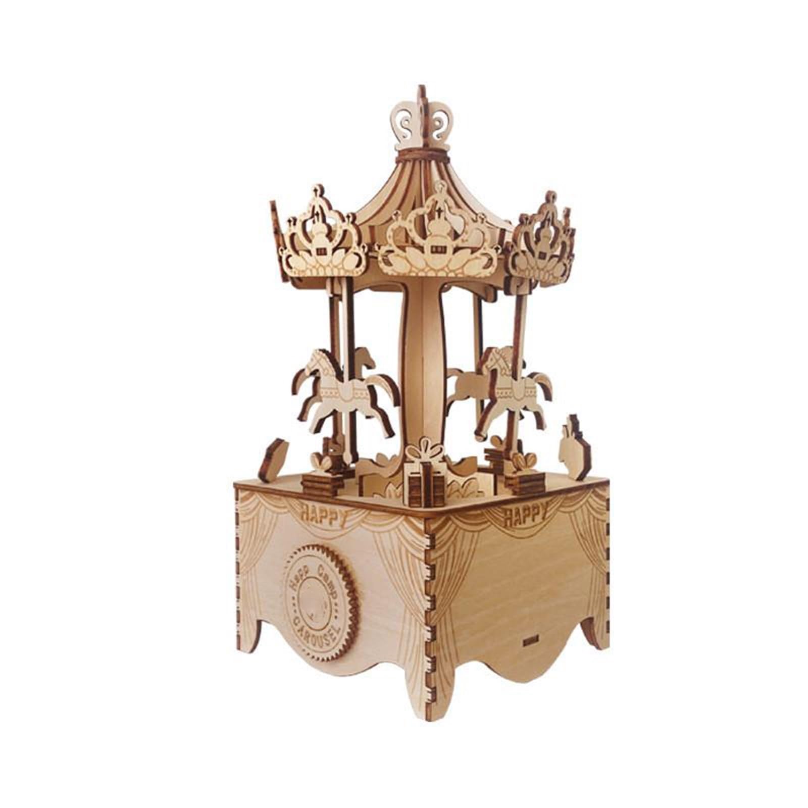Caja De Música con Diseño De Carrusel, Caja De Música De Madera Ensamblada A Mano, Adornos Artesanales, Regalos Navideños Kits de Caja de música