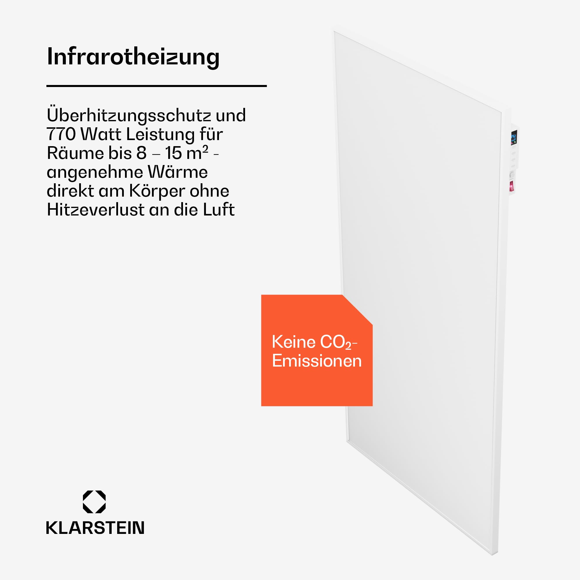 Klarstein Infrarotheizung mit Thermostat, 770W Elektroheizung, Smart Home Infrarotheizung zur Wandmontage, IR mit App-Steuerung & Erkennung Offener Fenster, Effizienter Feuchtraum Heizkörper CO2-Frei