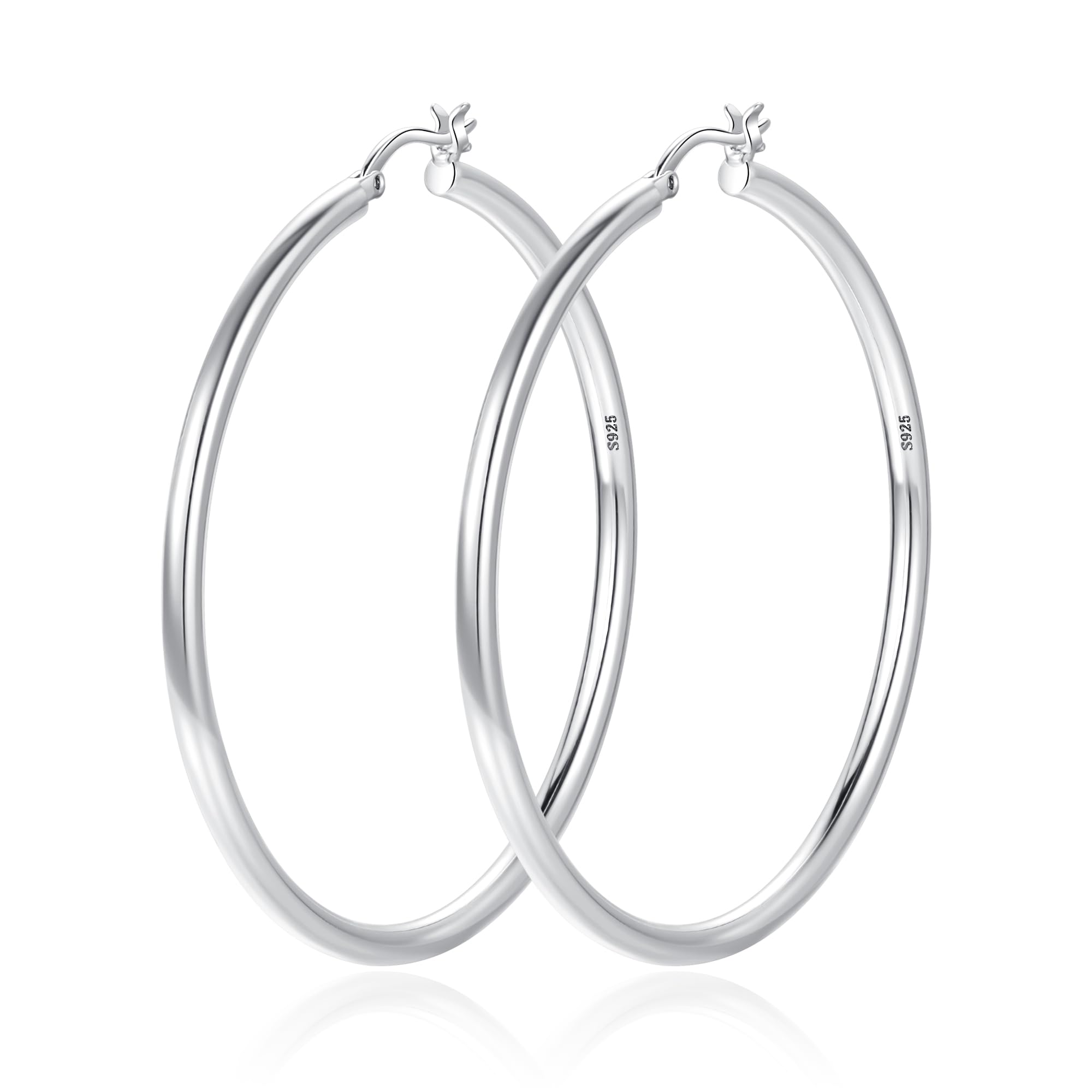 RANKEEF 3mm Chunky Gold Hoop Earrings for Women Hypoallergenic Lightweight Steling Silver Post Tube Hoop Earrings Large Sterling Silver Earrings 14K Real Gold Plated 30/40/50/60/70MM