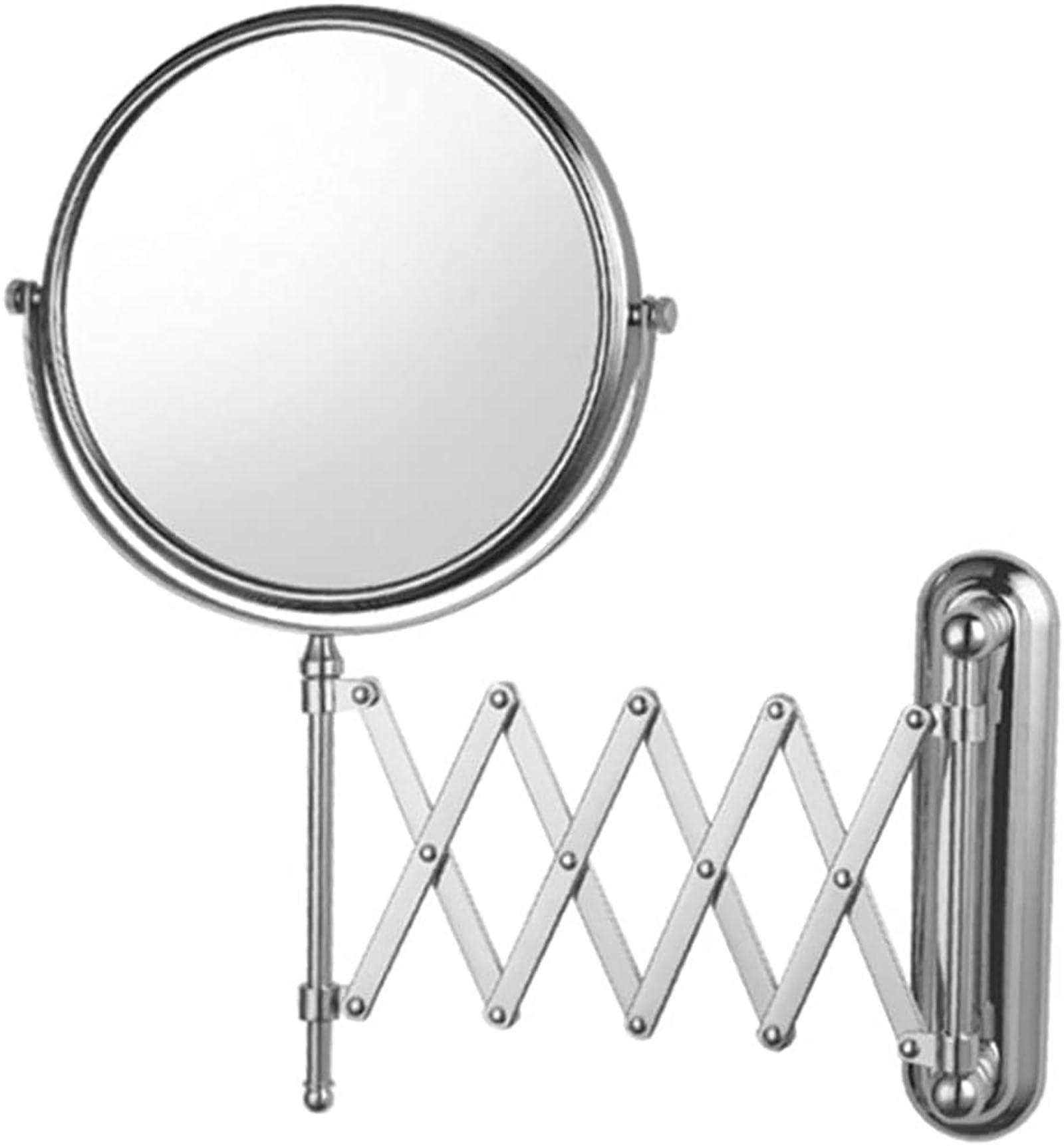 Specchio da parete con ingrandimento 10x, specchio cosmetico da 20,3 cm, regolabile, allungabile fino a 57 cm, finitura cromata, design rotondo, perfetto per trucco e toelettatura