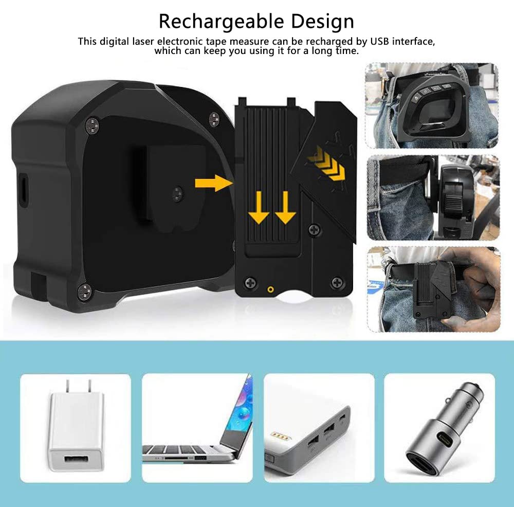 Cinta métrica láser, 2 en 1, medidor de distancia láser digital con pantalla LCD, medición láser de 40 m, cinta métrica de 5 m, área de medición/volumen/distancia
