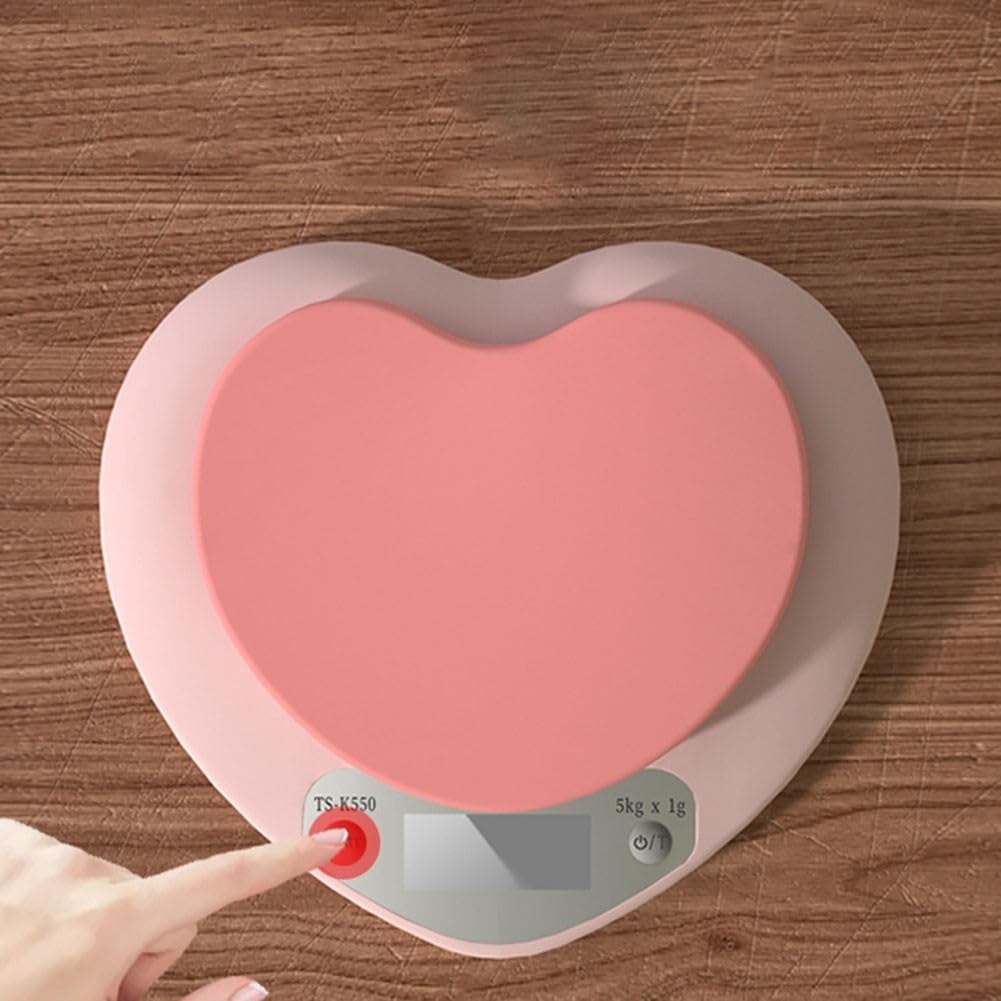 Zilimontt Bilancia da cucina ad alta precisione, design elegante e compatto, display LCD a forma di cuore rosa, bilancia digitale da cucina con funzione tara, accessori da cucina