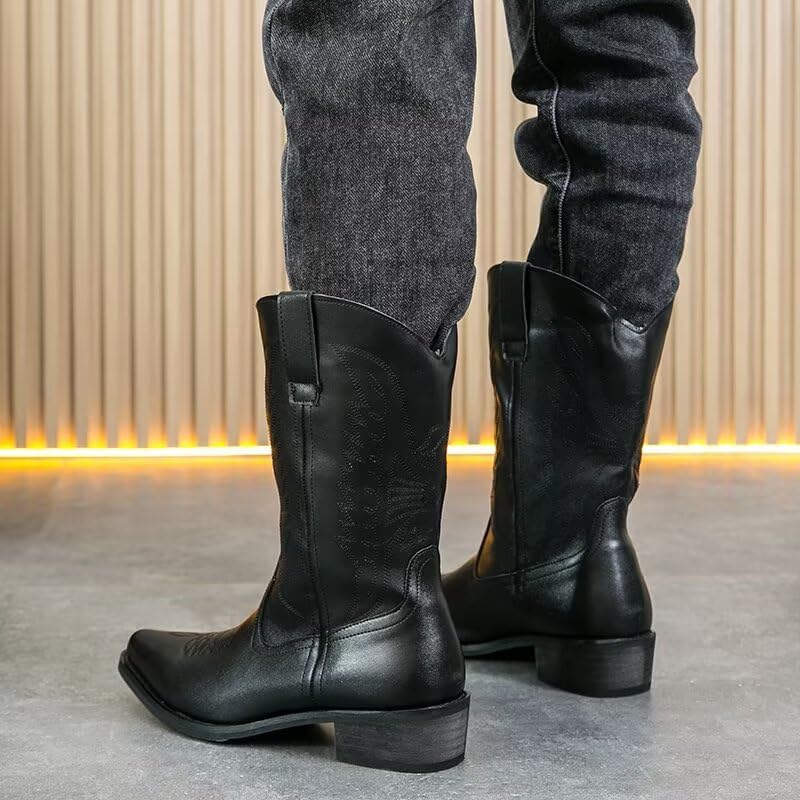 Cowboy Boots For Men Wide Foot Pointed Tip Western Boots with Classic Embroidered Durable Slip on Boots