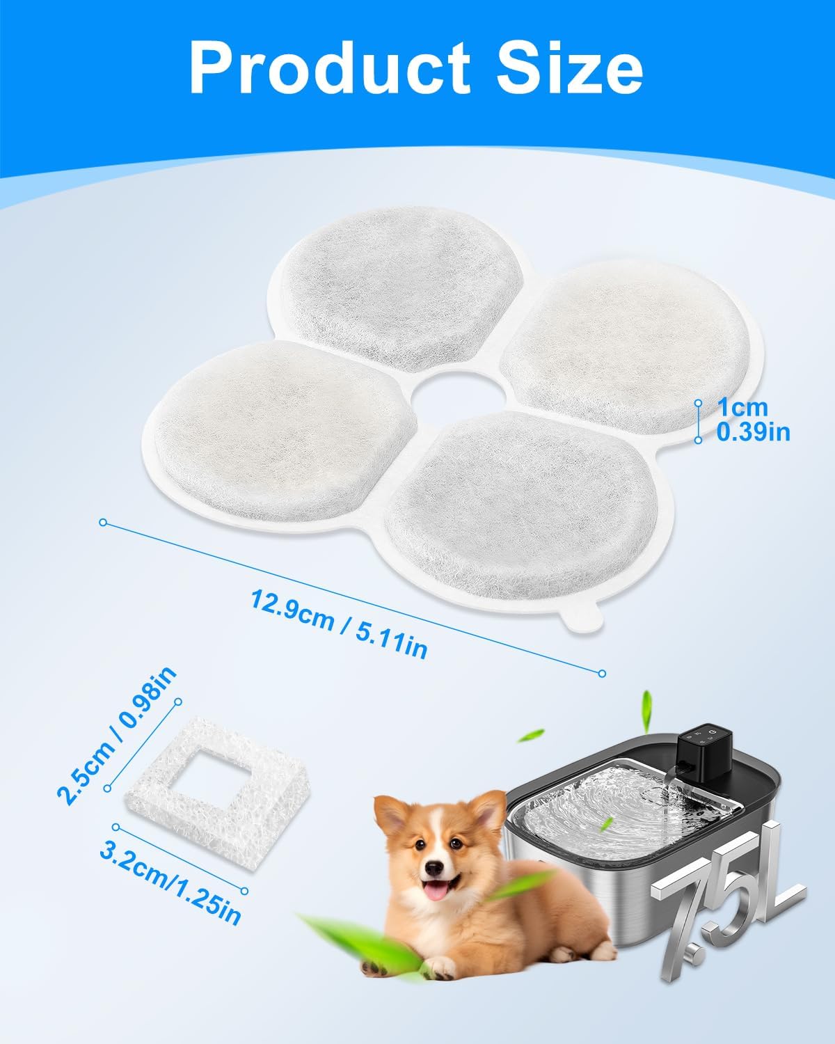 12+12 Pack Dog Water Filter Replacement Compatible with Chumajor 7.5L/254oz/2Gal, Dog Water Fountain Filter Fit for Chumajor, Multilayer Filtration System, 12 Filters and 12 Sponges