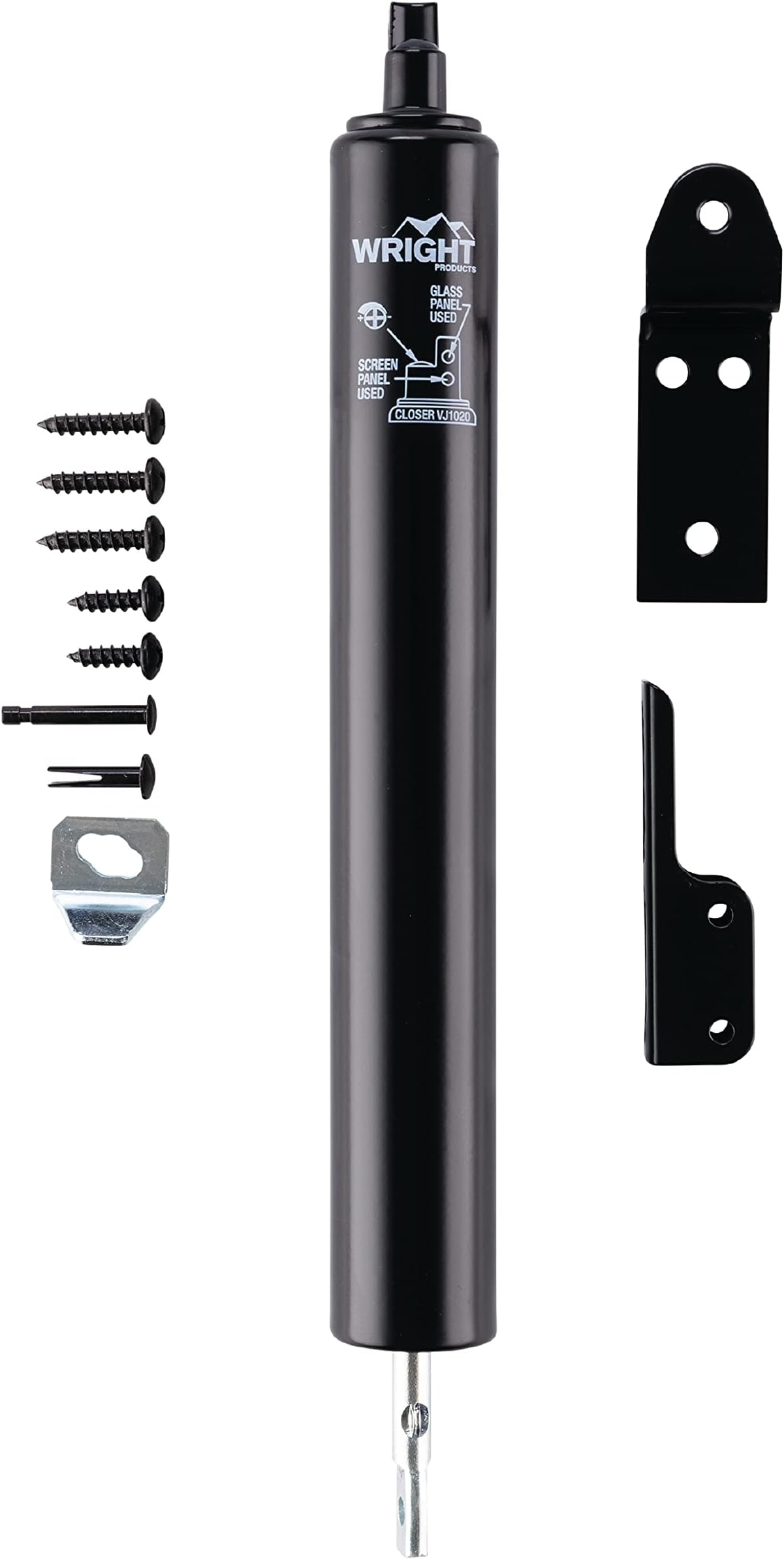 Light Duty Screen Door Closer with Head Jamb Bracket – Pneumatic Door Closer, Adjustable Closing Speed, and Hold-Open Washer (Transitional, Black)