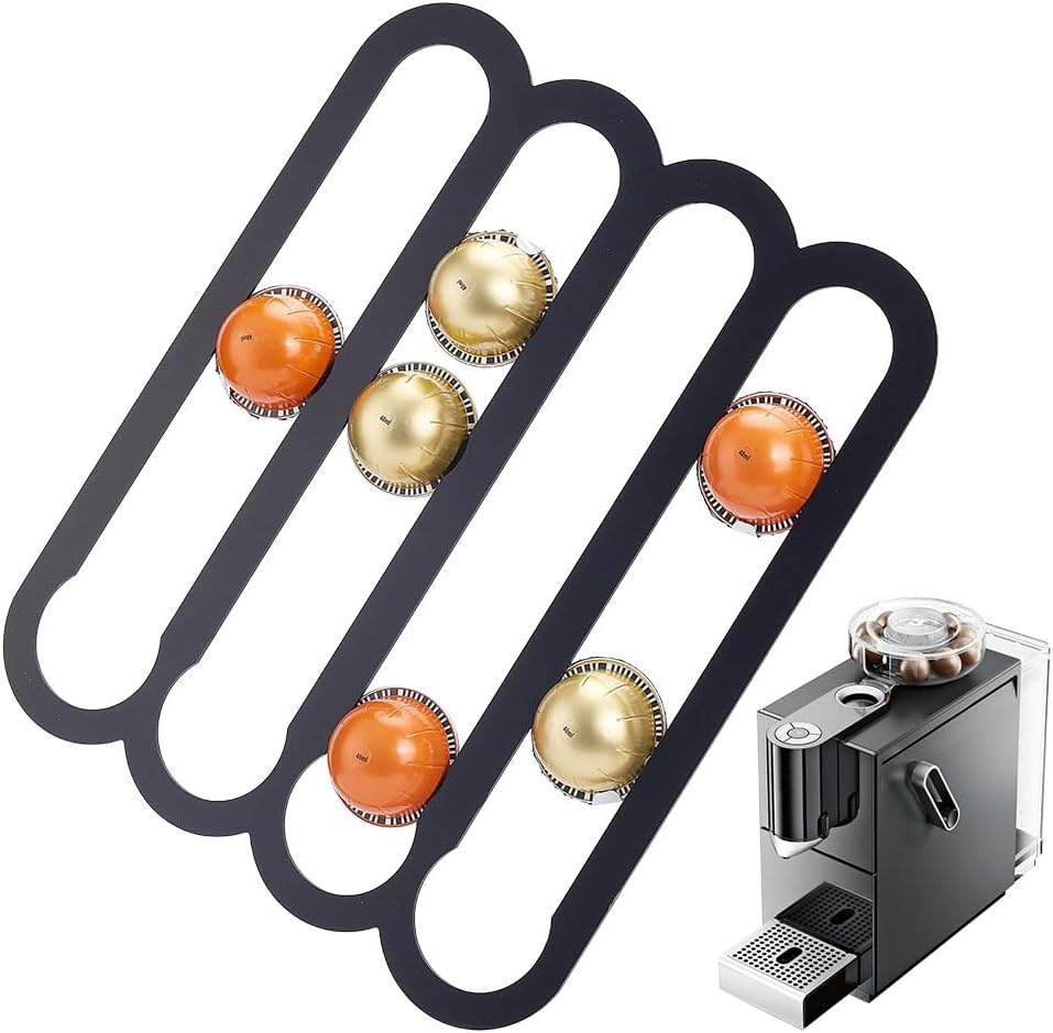 PH PandaHall Coffee Pod Holder 14"x11.7" Acrylic Coffees Storage Stand Under Cabinet Coffee Pods Organizer Black 20- in 4 Rails for Nespresso Coffees Pods Storage