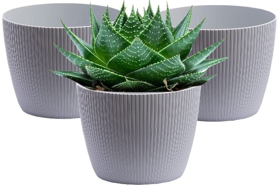 Tim Tim Agro Set of 3 Plant Pots Indoor Home Garden Ornaments Planter Holder Decor Container Plastic Striped Flower Stand (Light Grey) (B0B72D4GVR) Amazon Price History, Amazon Price Tracker