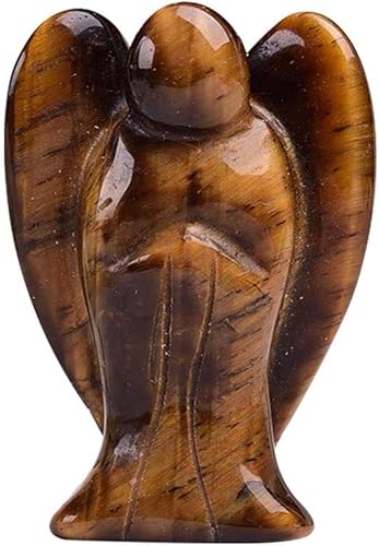 Piedra curativa de ángel de bolsillo tallada a mano con ojo de tigre, piedra preciosa natural, cuarzo, estatua curativa de 3 pulgadas (ojo de tigre