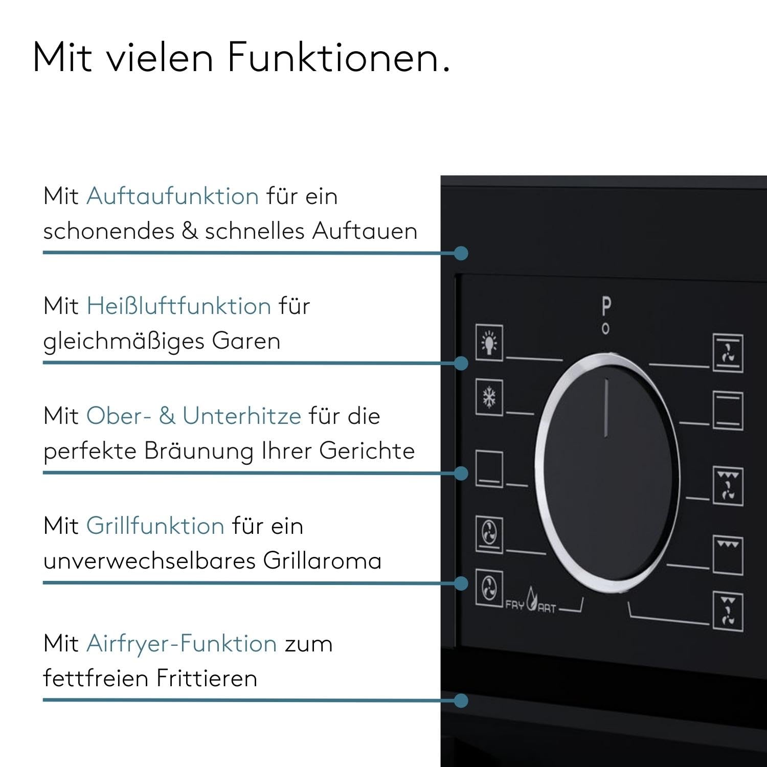 WIGGO Backofen Set Schwarz 60cm 73L mit Teleskopschienen Airfry Selbstreinigung 10 Funktionen Soft-Close Einbaugerät