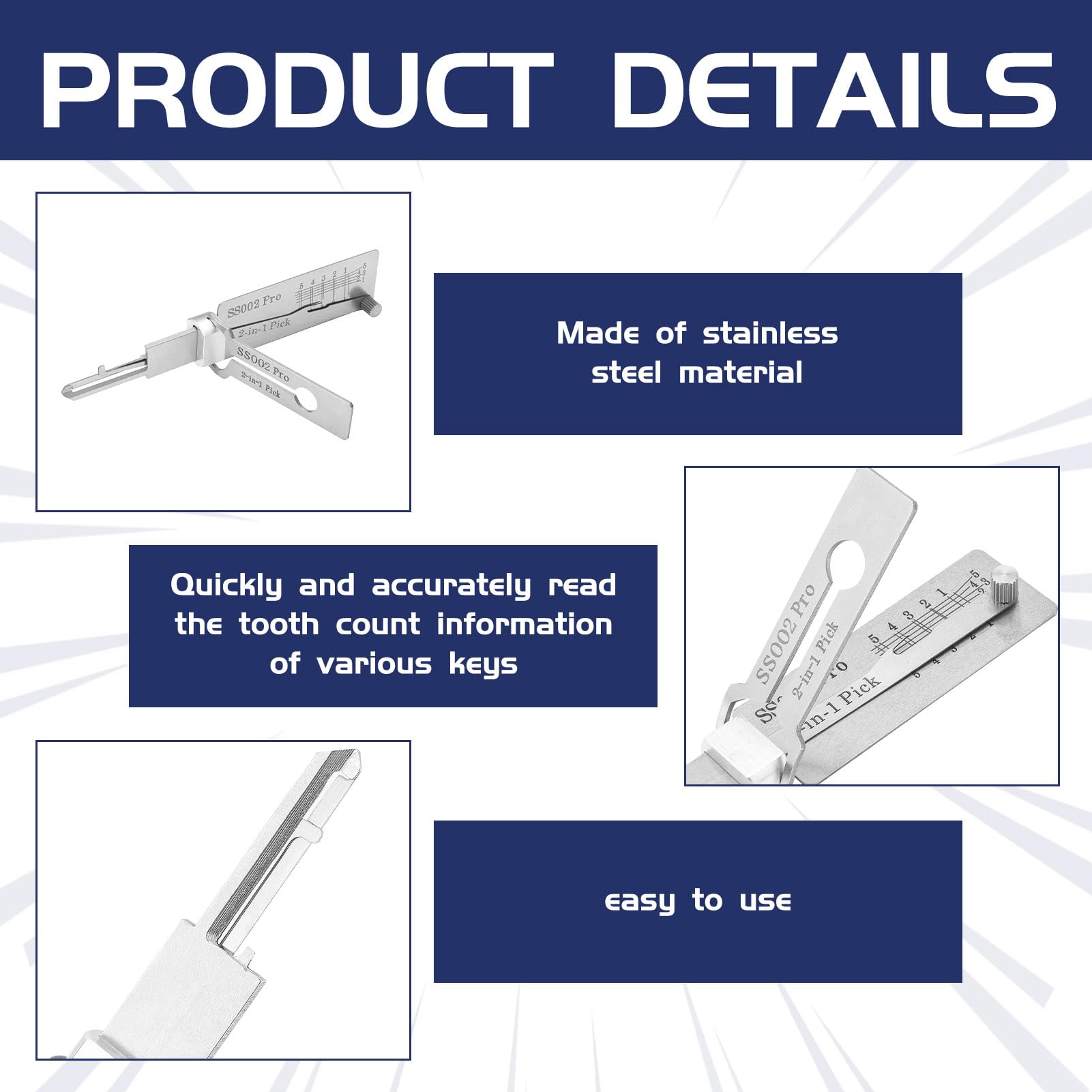 SS002 Pro Key Decoder Lock Picking Tool, Lock Pick Tool,Stainless Steel Locks Picking Kit,2 in 1 Pick and Decoder Tools for S-Groove Door,L/ock/Picks Decoders for Auto and Beginners - Image 3