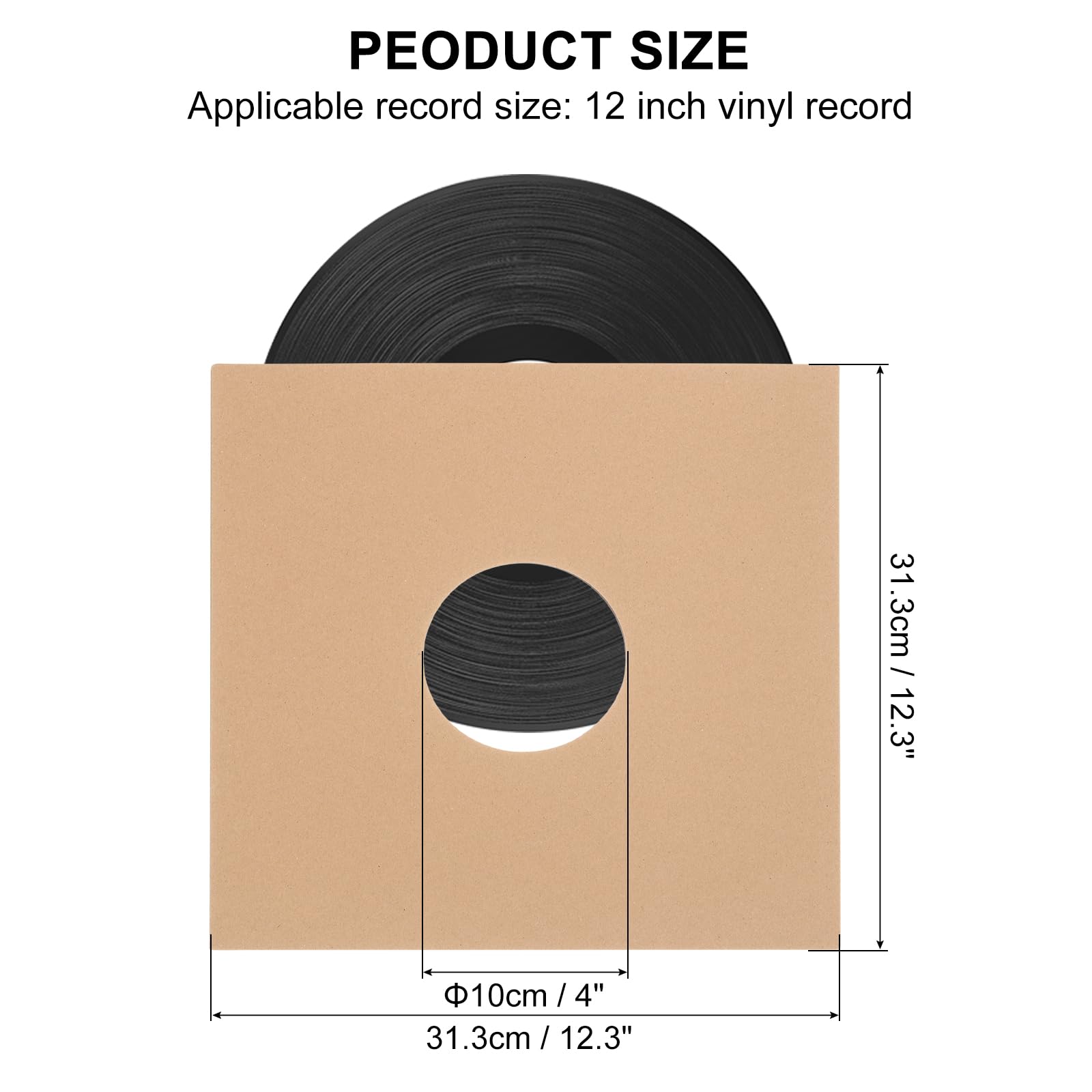 QUARKZMAN 10 Pz 12" Buste per Vinili, Buste Esterne in Carta Kraft con Foro Copri Album per LP Vinili per Conservazione Collezioni di Vinili, Khaki