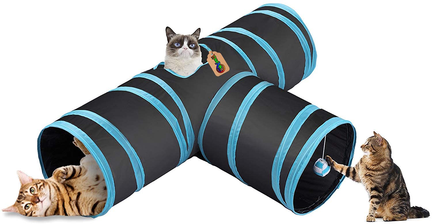 DreamAuro Collapsible Cat Tunnel Tube Kitty Tunnel Bored Cat Pet Toys Peek Hole Toy Ball Cat, Puppy, Kitty, Kitten, Rabbit, Guinea Pig (Blue) (B084WSGXCY) Amazon Price History, Amazon Price Tracker