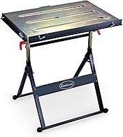 Eastwood Adjustable Steel Welding Table - Foldable 350lb Workbench with 14 Gauge Plated Surface & Clamp Slots