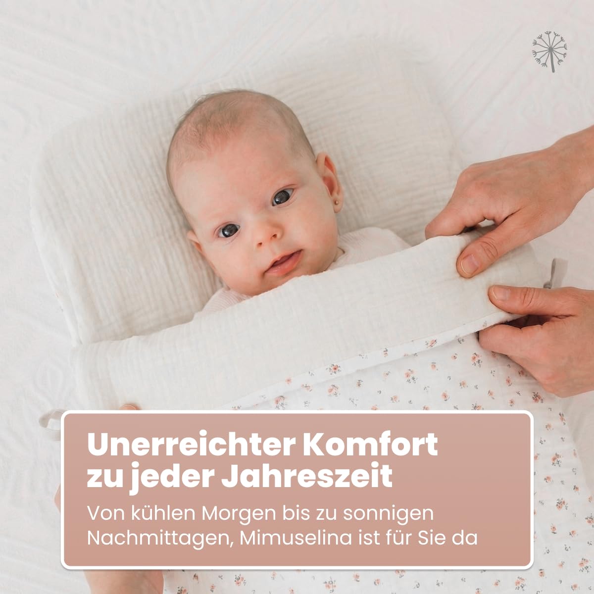 MIMUSELINA Fußsack Babyschale Ganzjährige Einschlagdecke Sommer Winter Herausnehmbarem Futter 100% Baumwolle Neugeborene 0–12 Monate Blossom