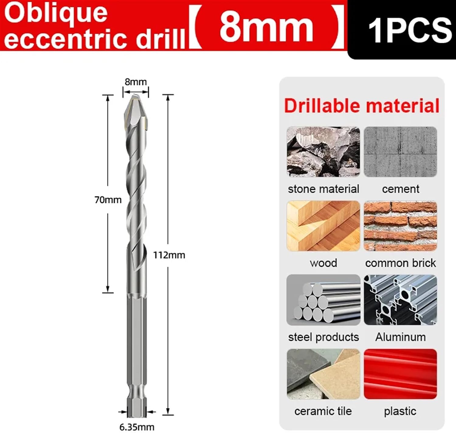 Tile Drill Bit DIY Woodworking Tools Electric Drill Accessories Shank 6.35mm Metal Glass Cement Concrete Alloy Drill (Color : 2023101702)