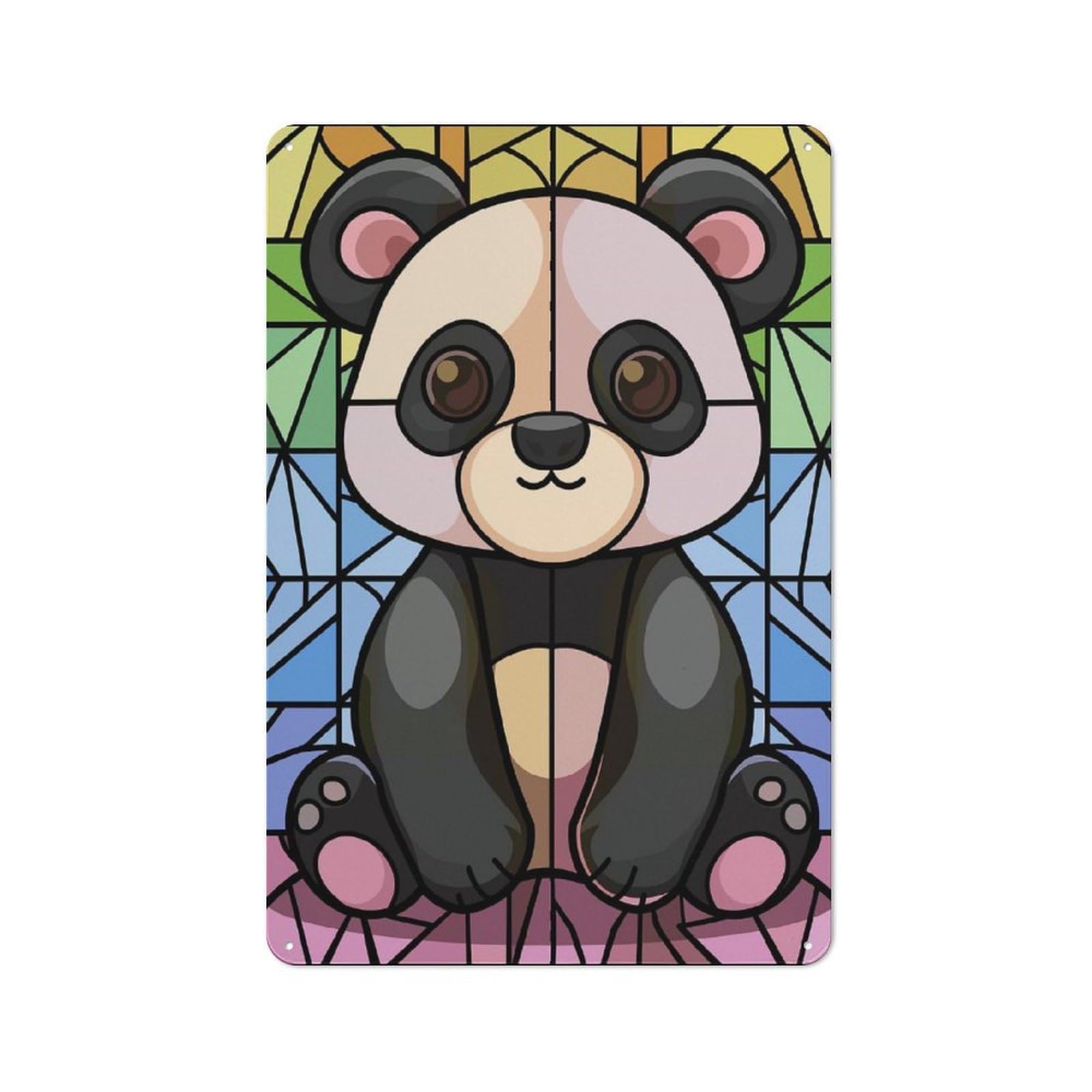 Junmoney Style-20 Metal Wall Sign 30X20cm Featuring Cute Panda Stained Glass Art For Bar Or Restaurant, Gift For Bar Decor Enthusiasts During The Christmas Season