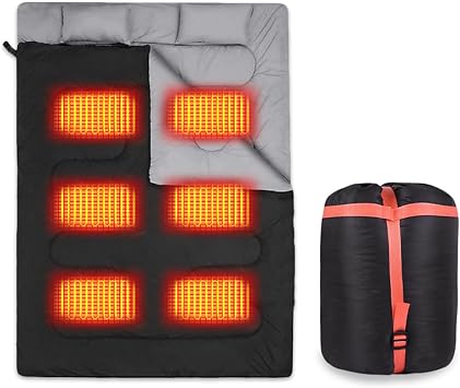 Double Sleeping Bag for Adults, 3 Season Queen Size USB Heated Sleeping Bag for Cold Weather & Warm 2 Person Electric Sleeping Bag for Camping Hiking Backpacking