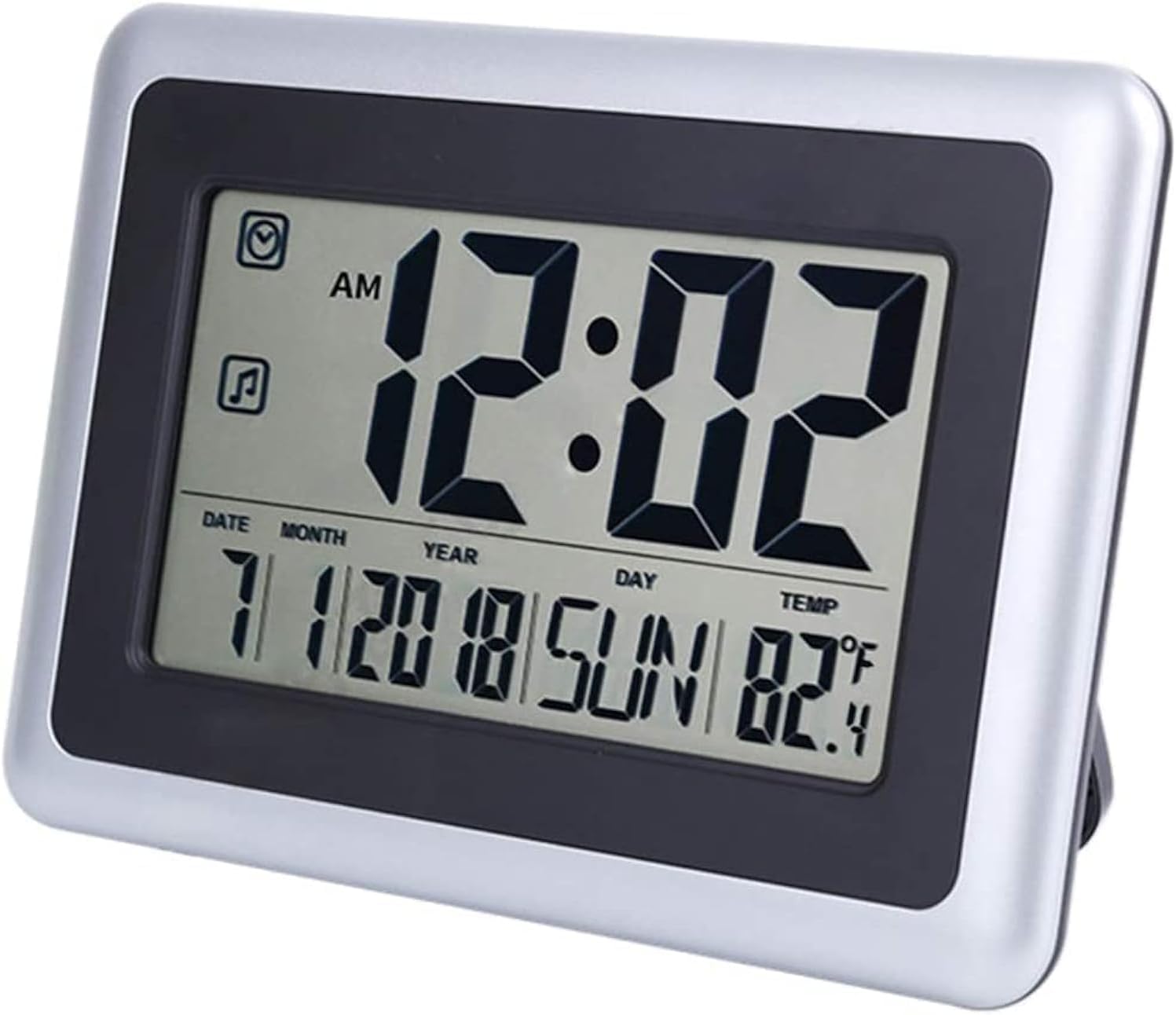 OCEST Digital Wall Clock, Large Number Electric Desk Alarm Clock with Indoor Temperature Date Calendar for Kitchen Office Home Bathroom (Sliver),9inch