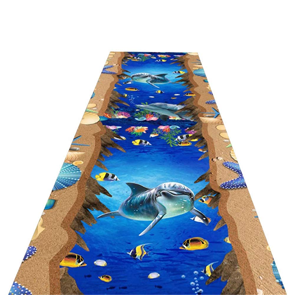 Tapis pour enfants motif dauphin 3D lavable pour cuisine, salon et couloir d'escalier