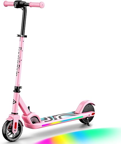 C9 Pro Scooter eléctrico para niños a partir de 8 años, luces de arco iris coloridas, 5810 MPH, rango de 5 millas, pantalla LED, altura ajustable,