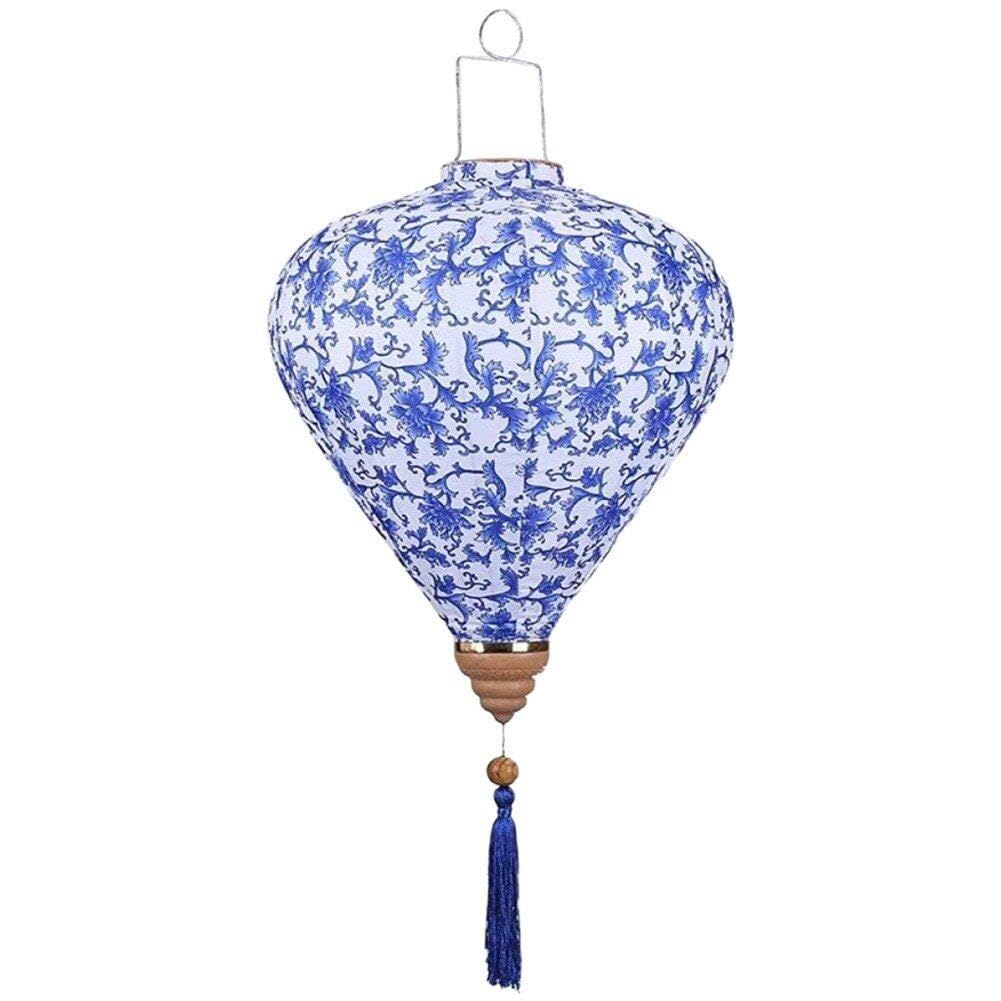 Dianzan Chinese Round Lantern Blue and White Porcelain Lantern Oriental Chinese Lantern Hanging Decoration for Wedding Party Spring Festival