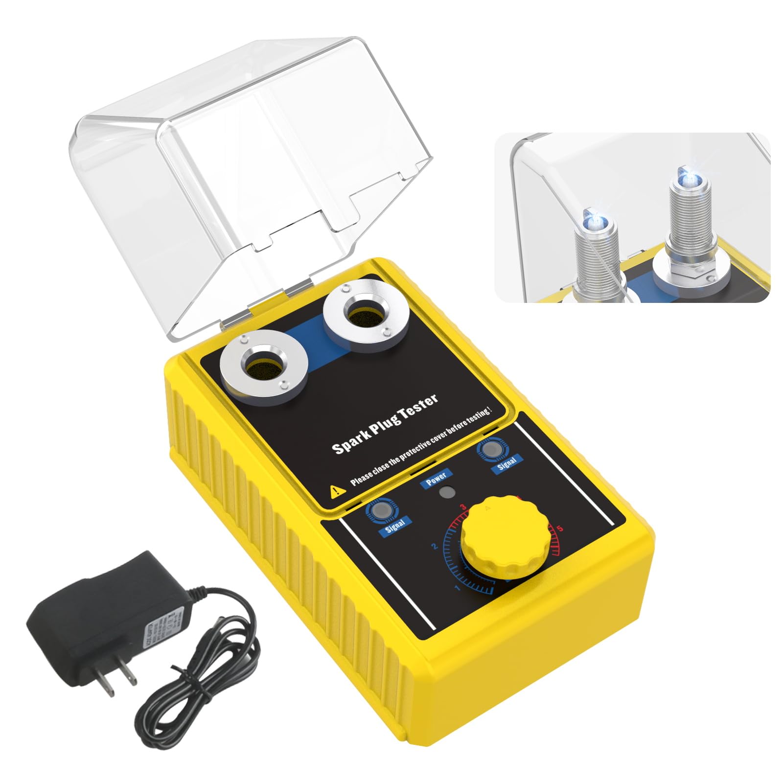 Tester per Candele Automobilistiche a Doppio Foro, BELEY Strumento Tester per Bobine di Accensione a Frequenza Regolabile 0-6000 giri/minuto & Coperchio Protettivo, per Auto e Moto a 12 V (Giallo)