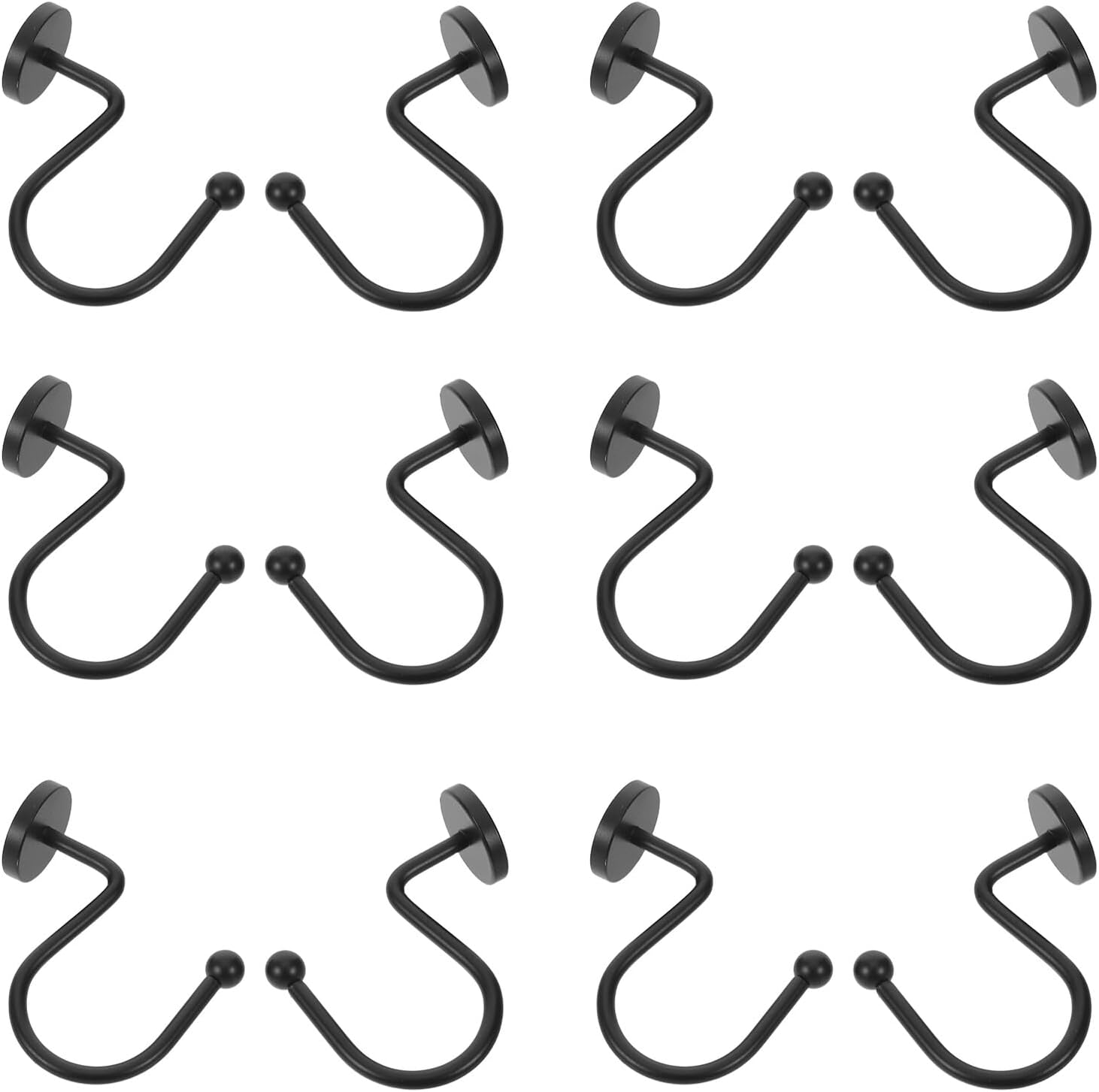 24pcs Black Metal Shower Curtain Rings Hooks Decorative Round Bathroom Curtain Rings for Rods, Rustproof Farmhouse Shower Hooks Set