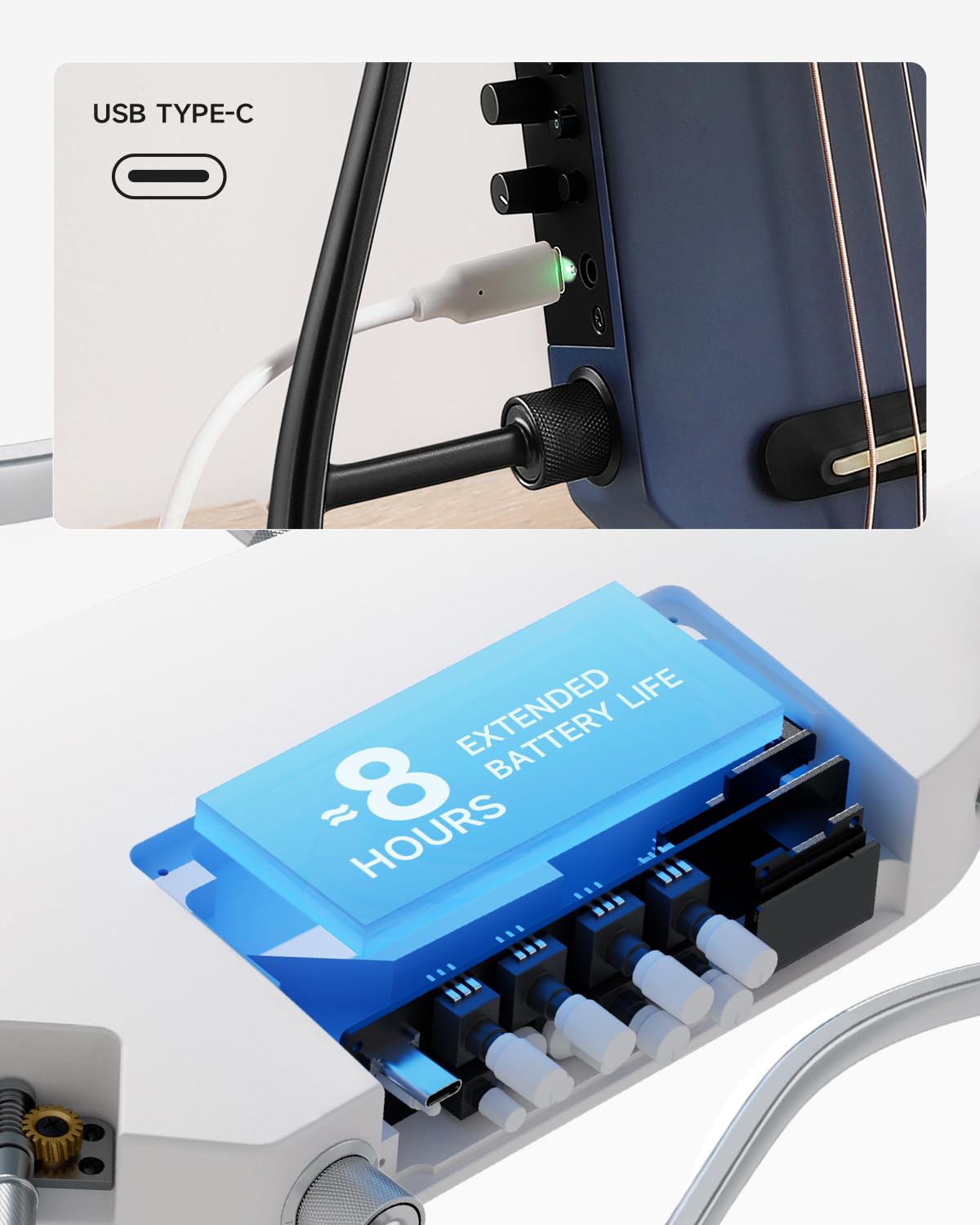 Donner Chitarra Acustica Elettrica HUSH I PRO Chitarra da Viaggio con Multiple Modalità di Effetto Smart Kit Guitarra di Auricolari, Gig Bag, Tracolla, Cavo di Ricarica, Nero