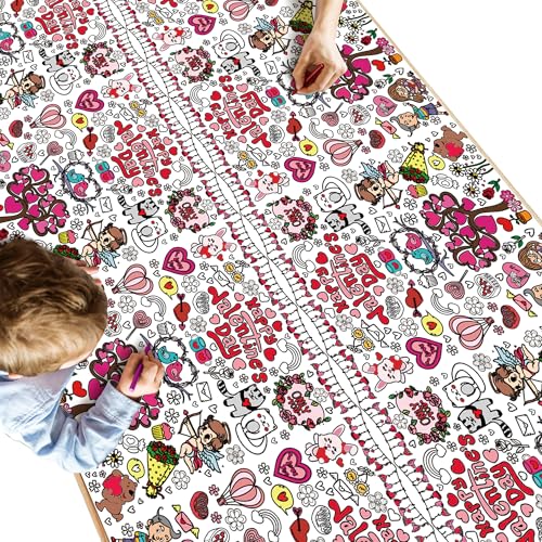 Image of OHOME Valentines Coloring Tablecloth - Valentines Decorations |Valentines Crafts for Kids- Valentines Gifts Decor Accessories Party Favors Classroom School Valentine Backdrop,54 inch x 88 inch