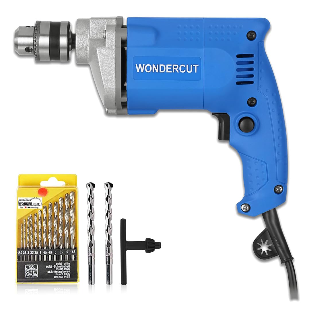 WONDERCUT 500W, DIY Drill Machine 100% Copper With 13 Pcs Hss & 2 Pc Masonary Drill Bits WC-ED10MM-B-CMB Pistol Grip Drill (10 mm Chuck Size)