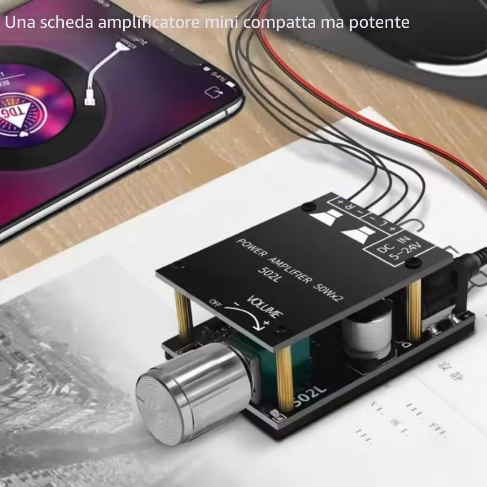 DollaTek TPA3116 Bluetooth 5.0 Mini Amplificatore di Potenza Digitale 2x50W con Interruttore e Volume Regolabile