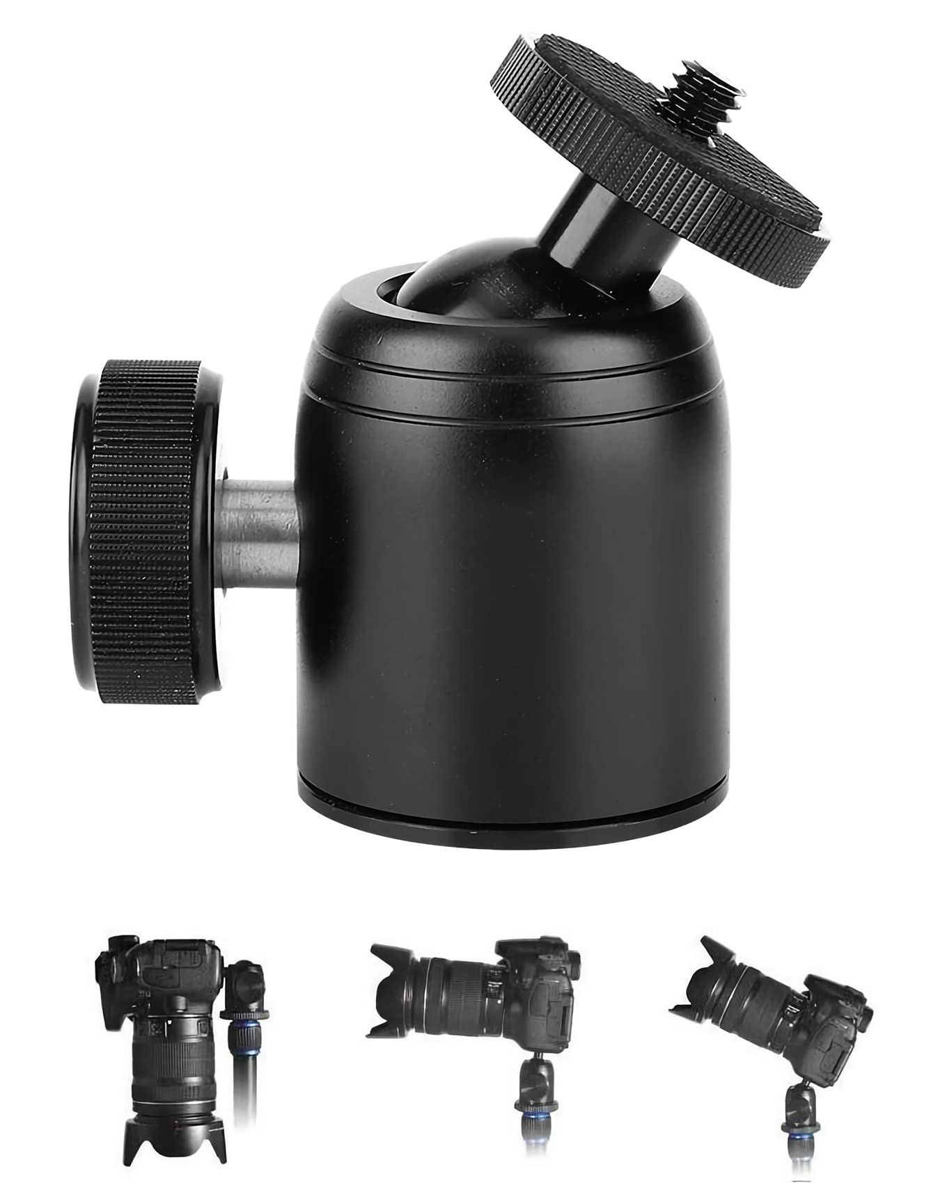Tripod Ball Head, Tripod Mini Ball Head 360 Degree Aluminum Alloy Ball head Tripod Mount with 3/8" to 1/4" Screw Adapter for DSLR Camera Camcorder Tripods Monopods Light Stand Bracket