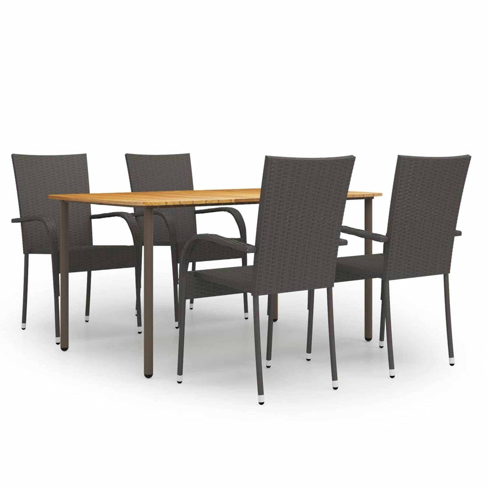 Salon de jardin polyrotin 5 pièces marron avec table et chaises empilables