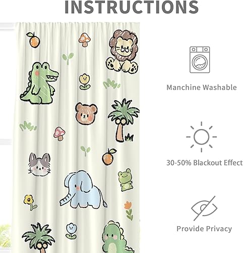 Miniatura 5 de EGLGCC Cortinas infantiles para cuarto de bebé, diseño de dibujos animados divertidos de animales, bosque, león, dinosaurio, niños, 42 pulgadas de