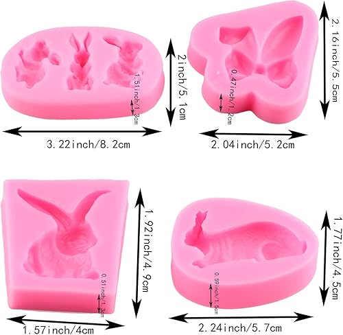 Miniatura 2 de Mujiang Molde para fondant de conejo, orejas de conejo de Pascua, moldes de silicona para decoración de pasteles, juego de 4