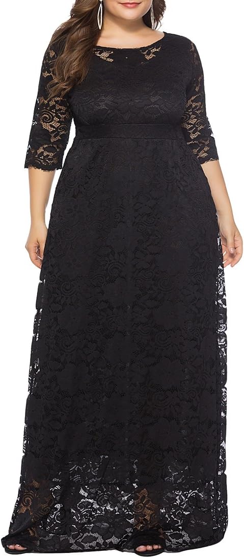 EternatasticWomen's Floral Lace 2/3 Sleeves Maxi Dress Plus Size Evening Party Dresses