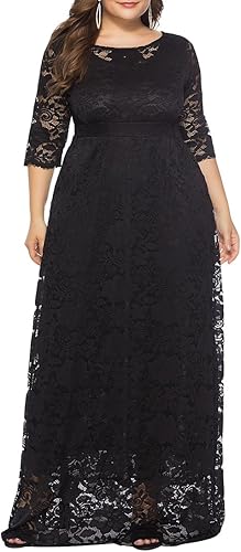 Eternatastic Women's Floral Lace 2/3 Sleeves Maxi Dress Plus Size Evening Party Dresses