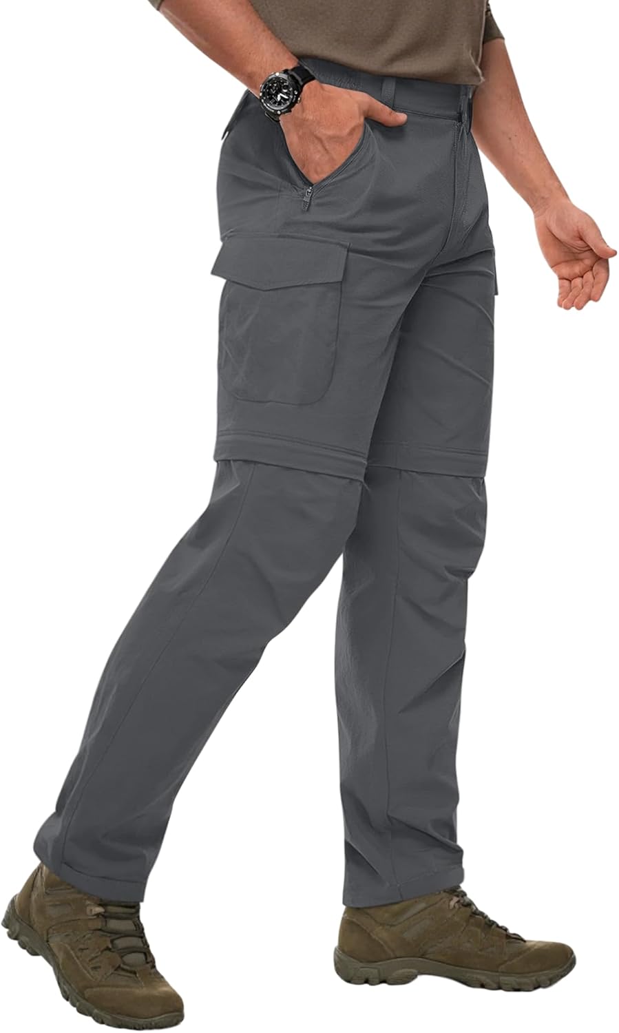 Mens Hiking Pants Stretch Convertible Cargo Pants Lightweight Quick Dry Water-Resistant Zip Off Pants, 6 Pockets