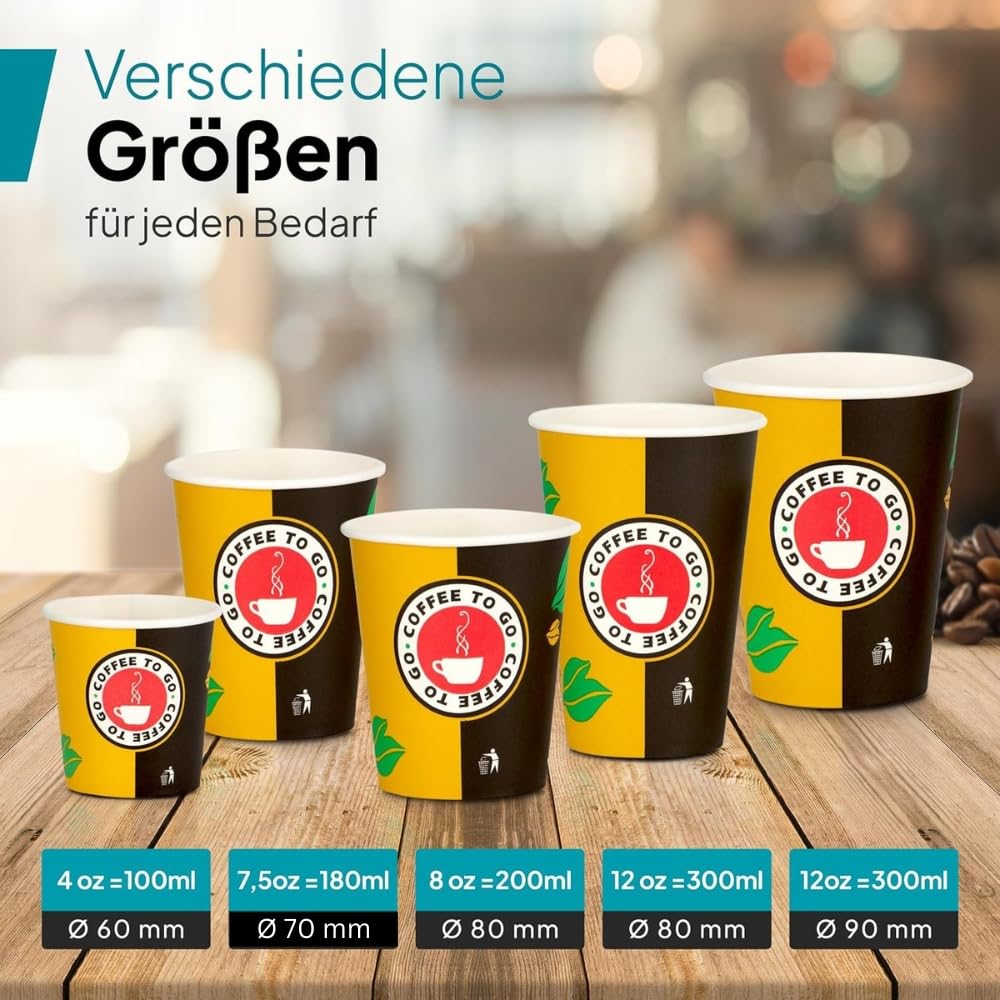 Commerline 1000 Pezzi Tazze da caffè da 8 oz/200 ml | tazze di carta da caffe to go | cartone dura monouso | bicchieri usa e getta per caffè/tè