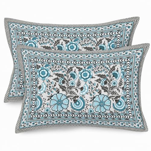Image of ElanorHomes 180 TC Pure Cotton Pillow Covers Set of 2, Bedroom Pillows with Zip Closure, Soft Smooth Cool Breathable Pillowcases for Home (Bachelor Glow)
