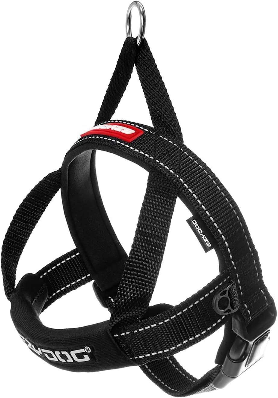 EzyDog Quick Fit Dog Harness – No Pull Harness for Training, Everyday Walking, and Easy Control - Adjustable Fit, Reflective, and Padded (Large, Black)