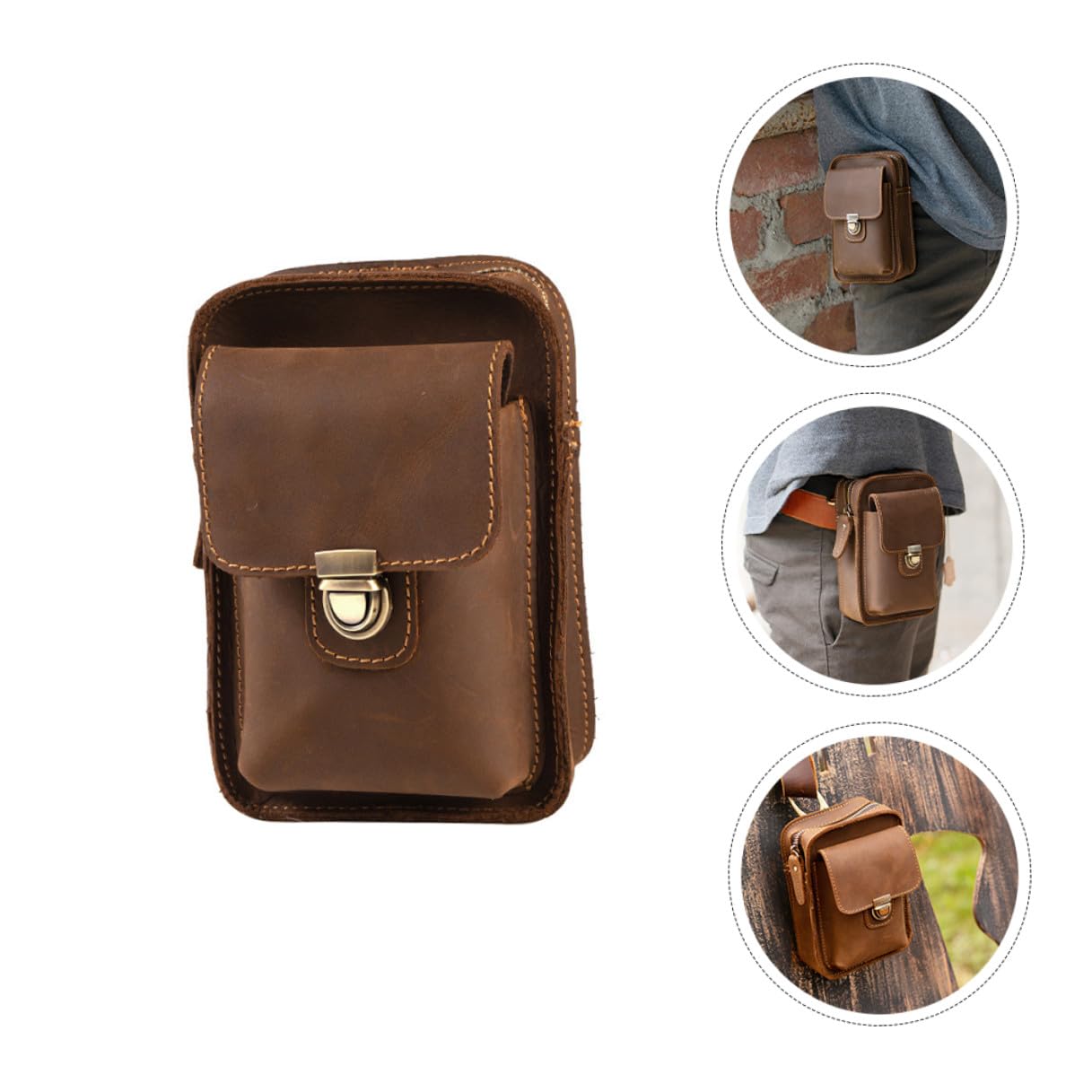 Pochette Ceinture Cuir Vintage pour Téléphone Portable Banane Multifonctionnelle Extérieure Résistante et Pratique pour Sport et Randonnée