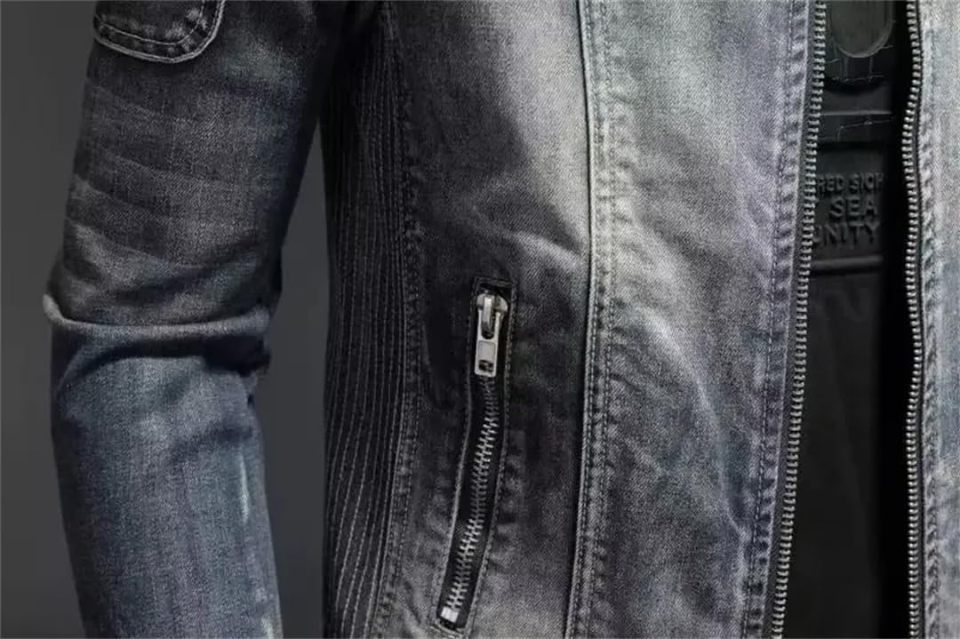 Męskie kurtki dżinsowe płaszcze płaszcz z zamkiem błyskawicznym slim fit solidny wywijany kołnierz pełny rękaw regularna kurtka