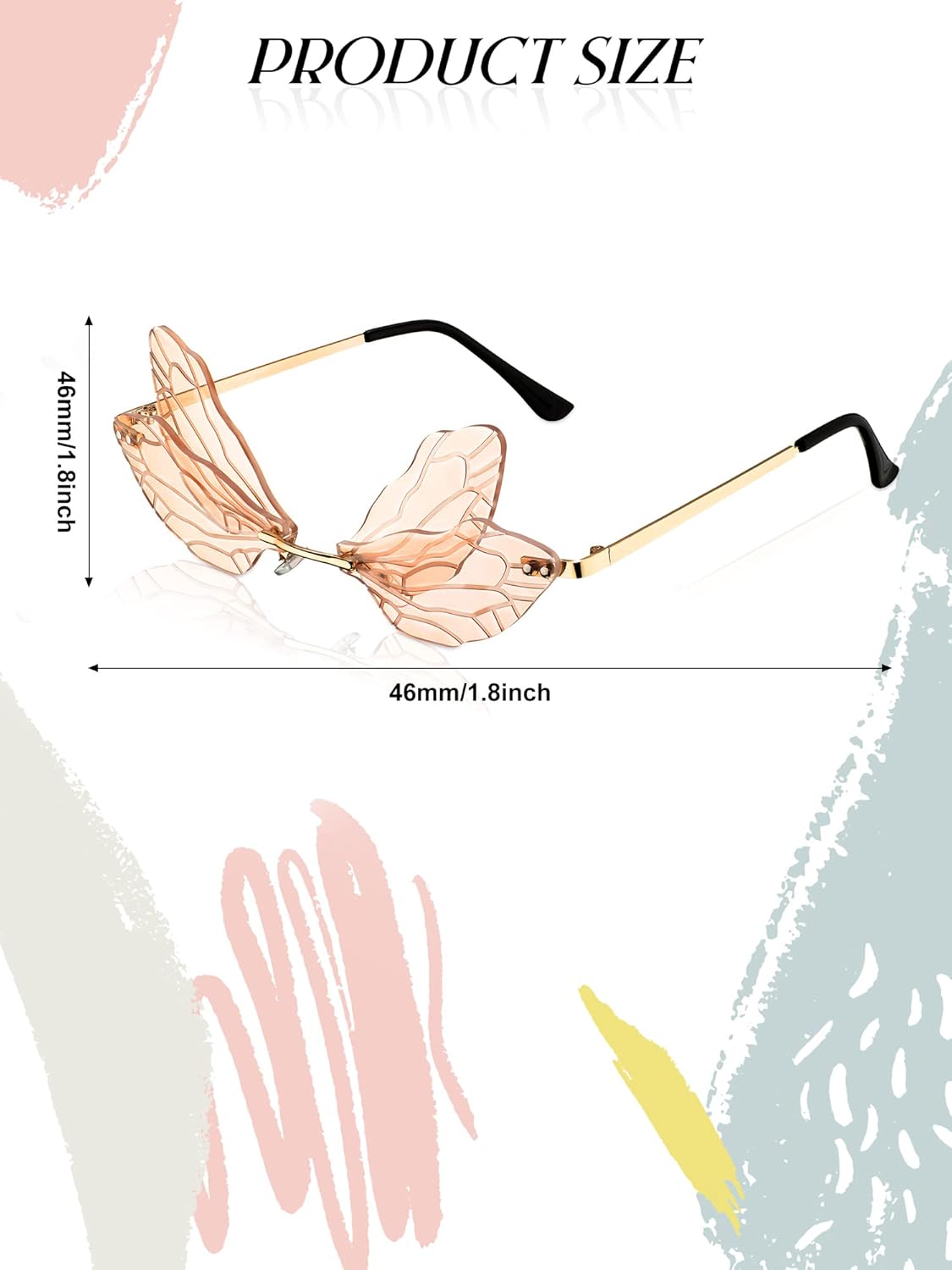 Flutesan 7 Pieces Dragonfly Sunglasses Fairy Glasses Butterfly Glasses Rimless Sunglasses for Women Men