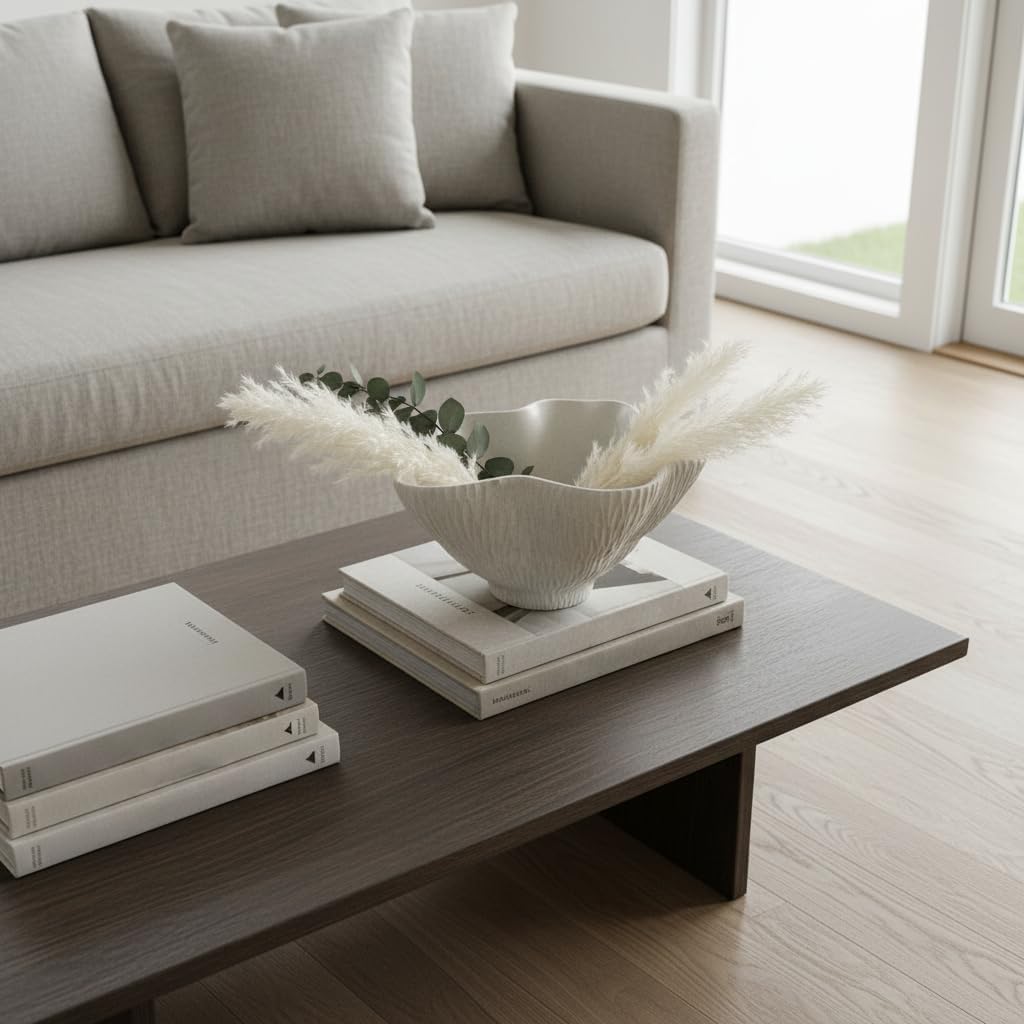 10" Large Decorative Bowl Decor, Modern Home Decoration Scallop Bowl,Fashion Key Bowl for Entrance Table, Decorative Fruit Bowl for Kitchen Counter, Ruffle Decor, Light Gray