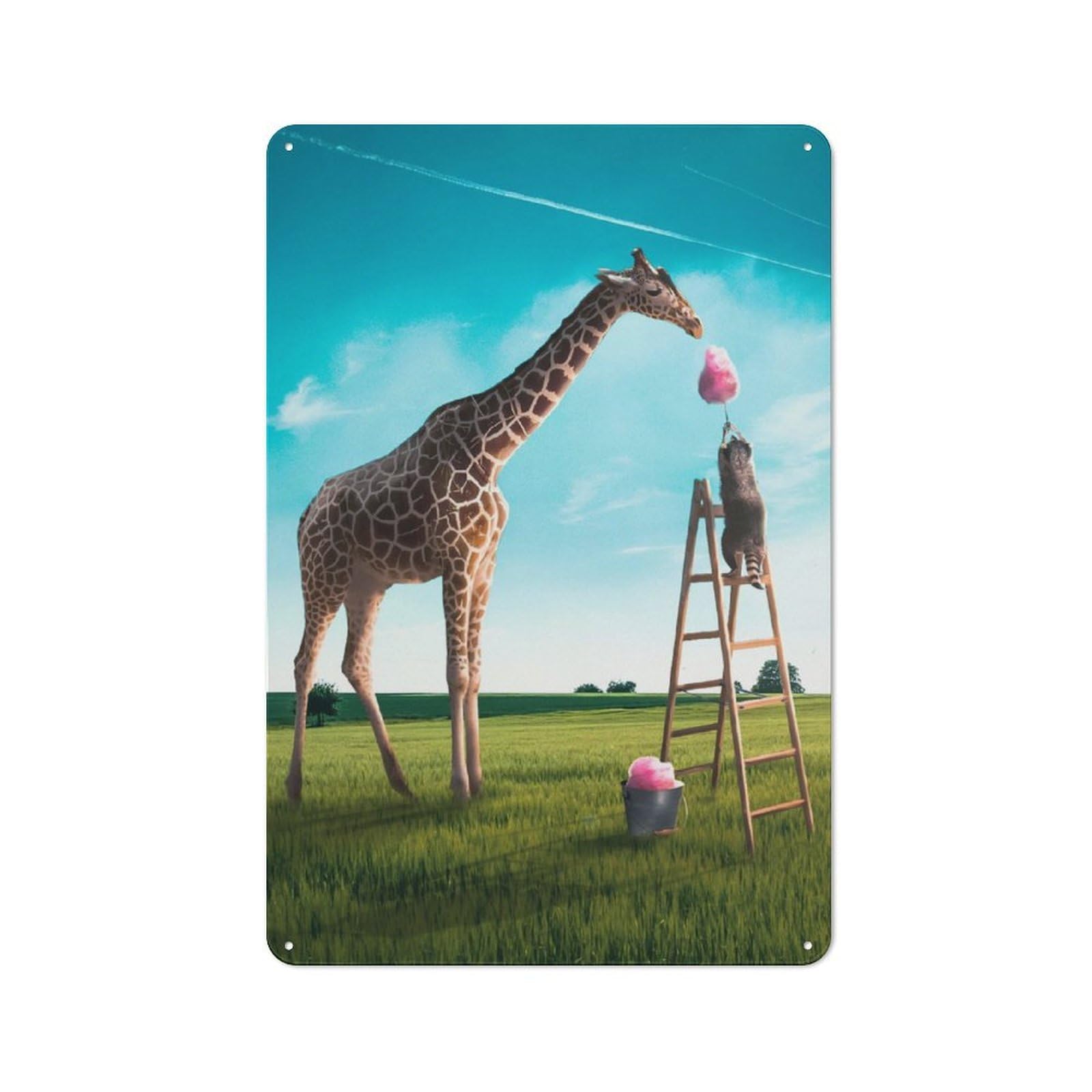 Junmoney Cotton Candy Giraffe Rustic Metal Wall Sign 30X20cm Featuring For Garage Wall, Tin Sign Wall Decor For Garages And Workshops