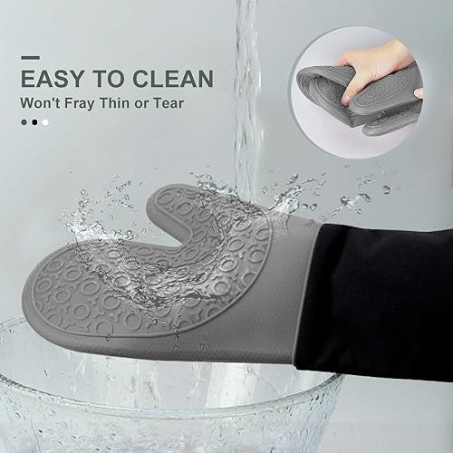 Vista 74 de sungwoo Guantes de horno de silicona, resistentes al calor, con forro acolchado, agarre texturizado antideslizante, perfectos para barbacoa, Negro