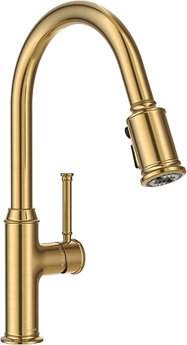 Lava Odoro Curtura - Grifo de cocina negro y dorado con rociador extraíble, grifo de fregadero de cocina de una sola manija con rociador de 2