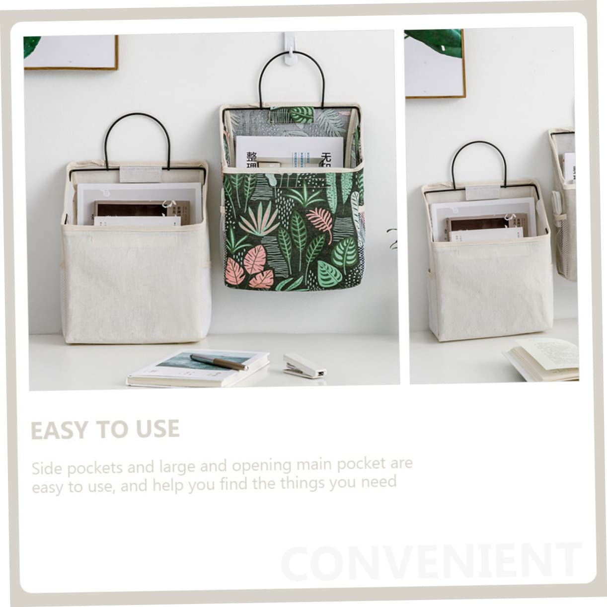 Abaodam 2 Pezzi Borsa da Appendere al Muro Bianco Organizzatore Multiuso Tasche Laterali e Tasca Principale Ampia per Casa Bagno e Cucina