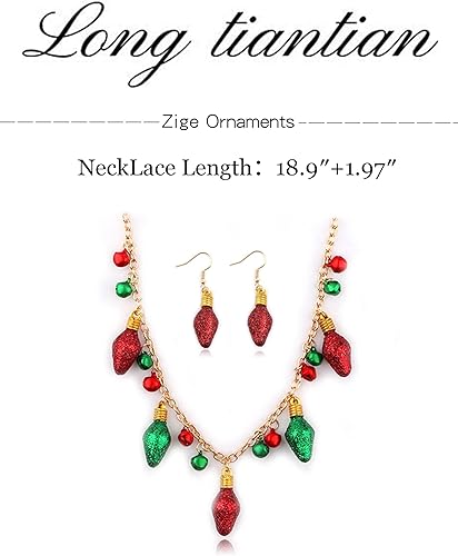 Vista 6 de Collar de Navidad, joyería de Navidad para mujer, aretes de lazo de Navidad, collar, pulsera, conjunto de joyas de cascabel, juego de joyas